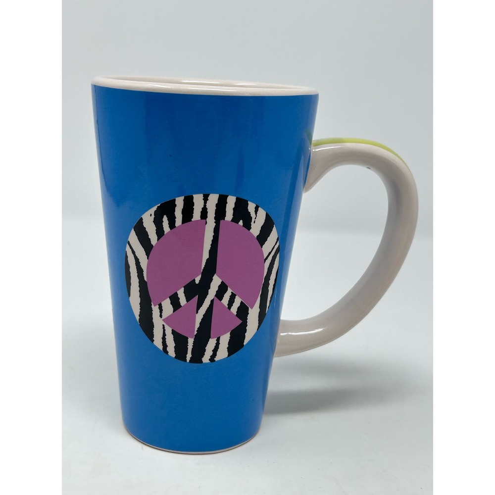 Tumbleweed Pottery Stephanie Larier Peace Tall Mug Blue Black Purple Green 6"